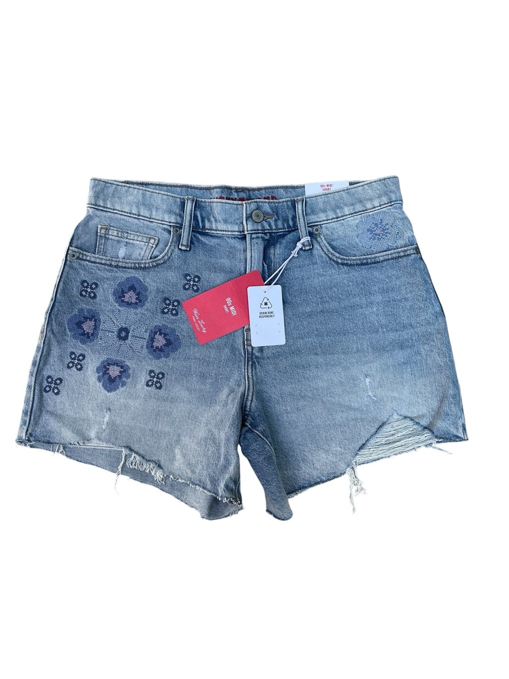 Lucky Brand 90s Mini Light Wash Embroidered Denim Shorts 8/29 NWT